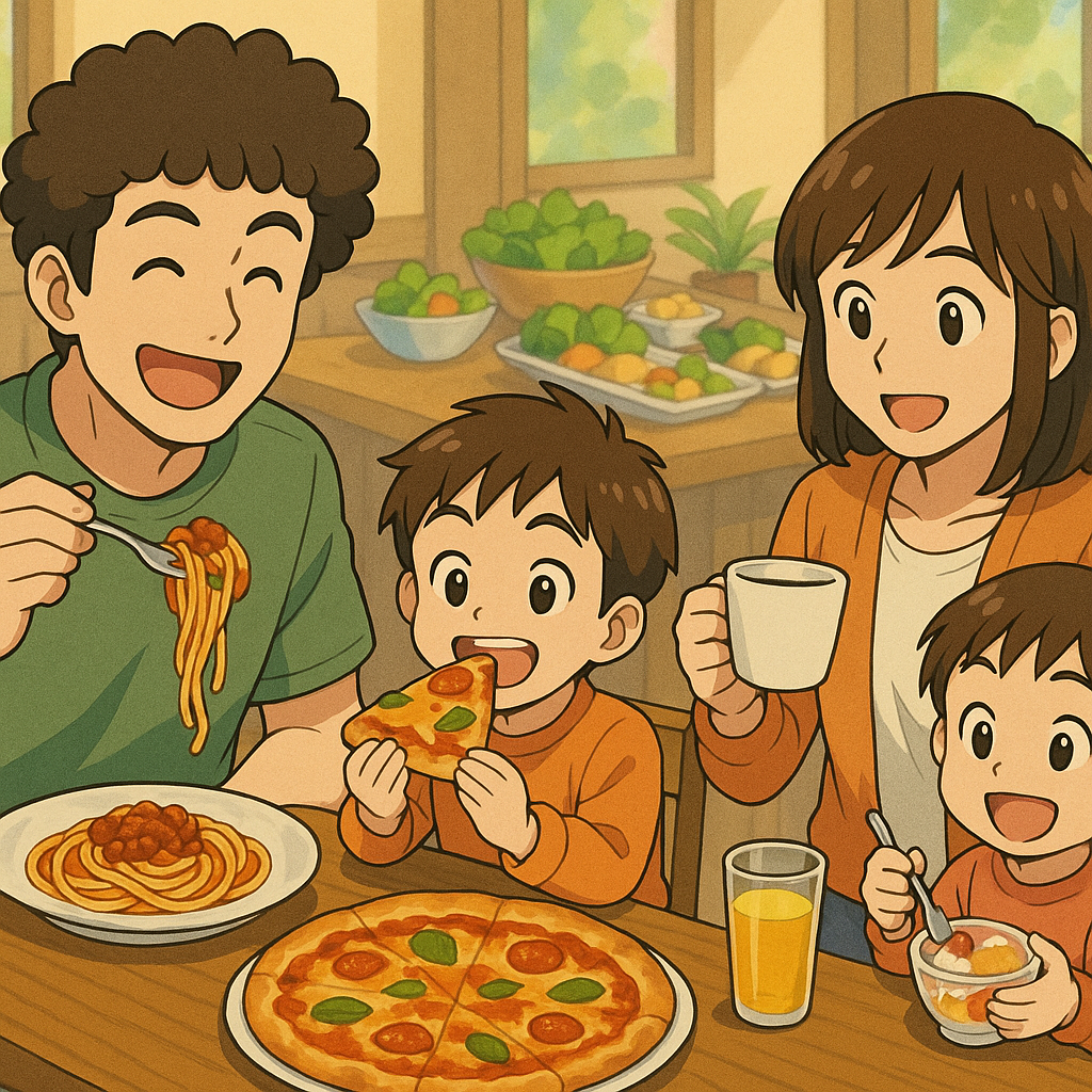 キャナリーロウ鶴見店の牛肉ラグーソースパスタとメッシーナピザ、ビュッフェ付きランチの様子