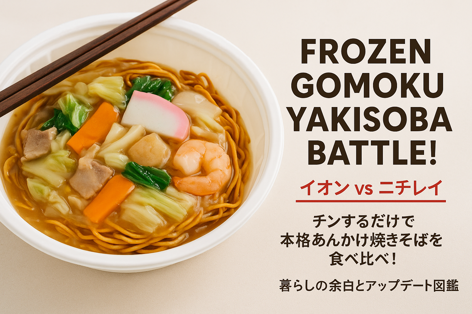 「イオンとニチレイの冷凍五目あんかけ焼きそばを比較した画像」