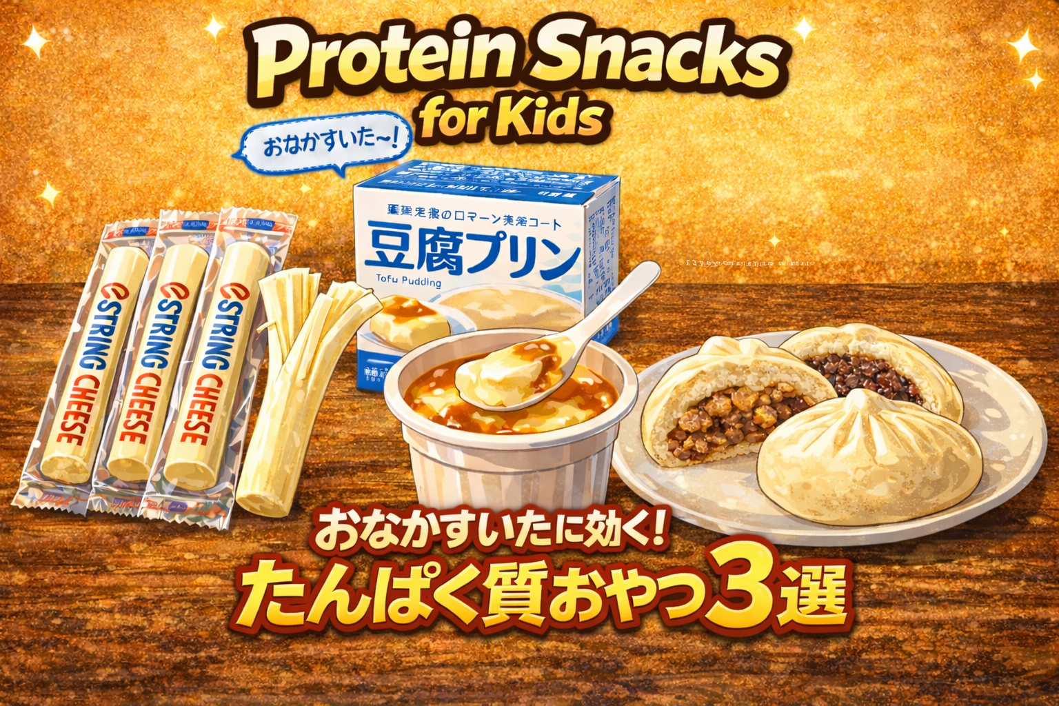 子どもの空腹に効く満腹系おやつ3選（さけるチーズ・豆腐プリン・肉まん）